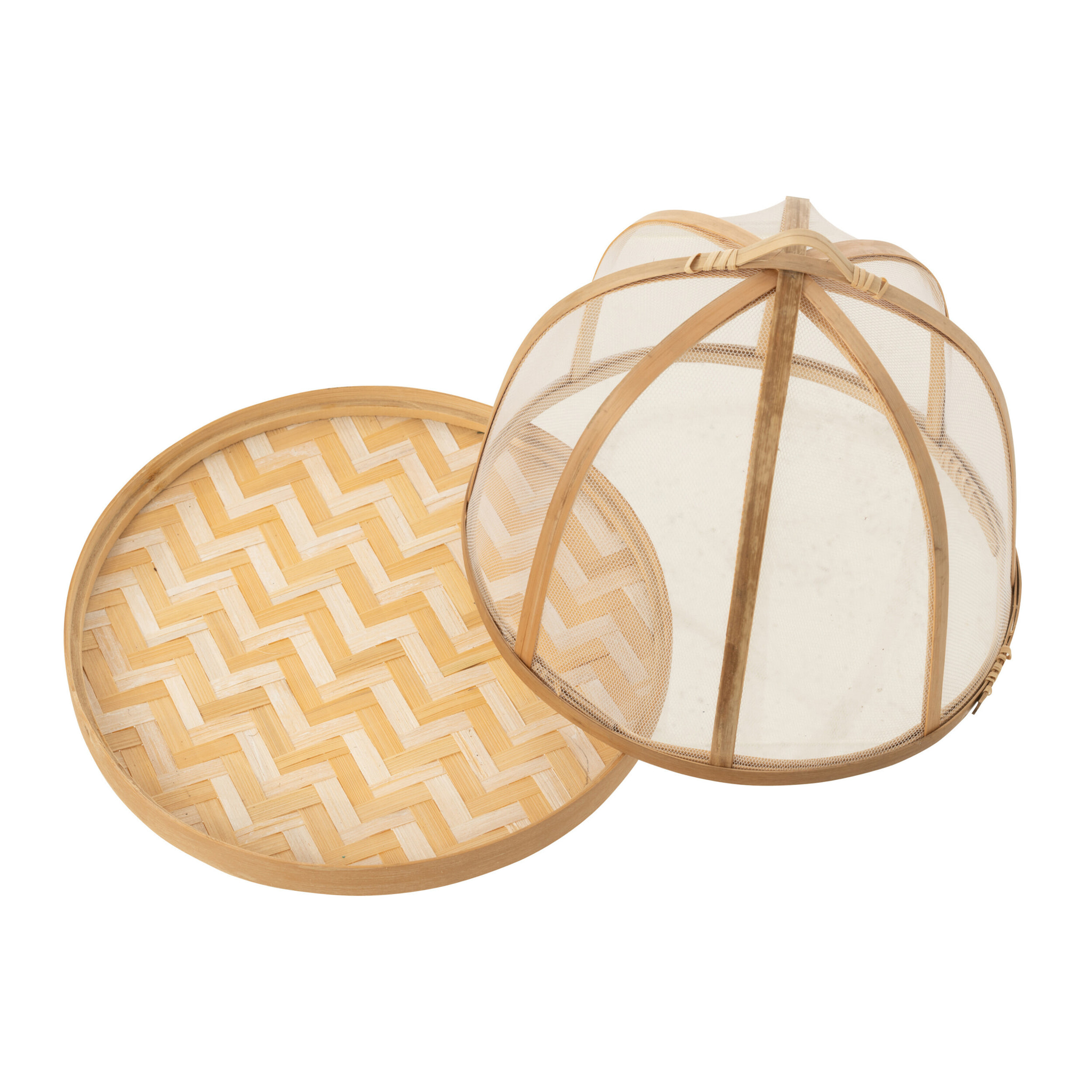 J-Line Set De 3 Plateau+Cloche Bambou Naturel/Blanc