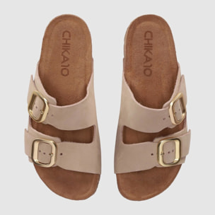 Sandalias de Piel - Arena - Tacón: Bajo