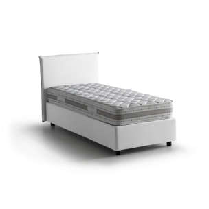 Letto singolo Carola, Letto contenitore con rivestimento in tessuto, 100% Made in Italy, Apertura laterale, con materasso Cm 80x190 incluso, Bianco