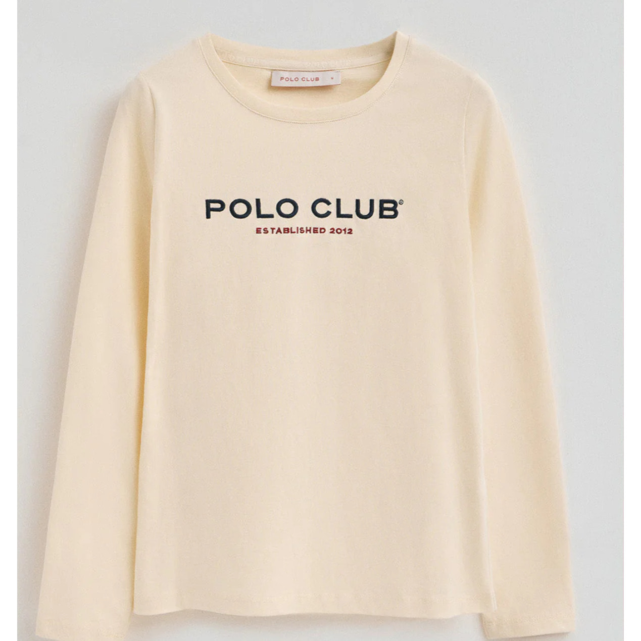Maglietta ecrù a maniche lunghe con logo ricamato Established 2012 Polo