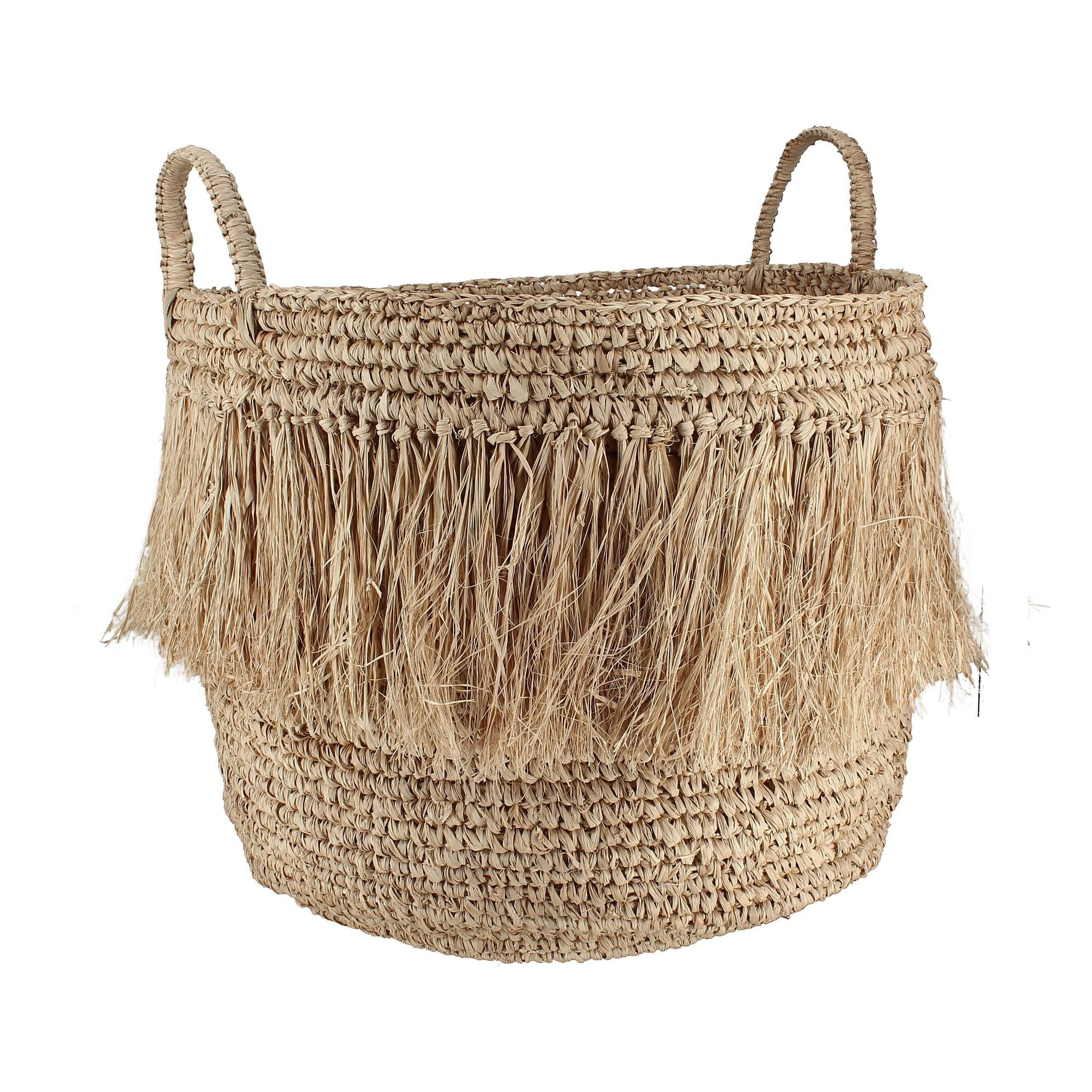 Panier à franges en raphia naturel avec anses 44cm LUYS