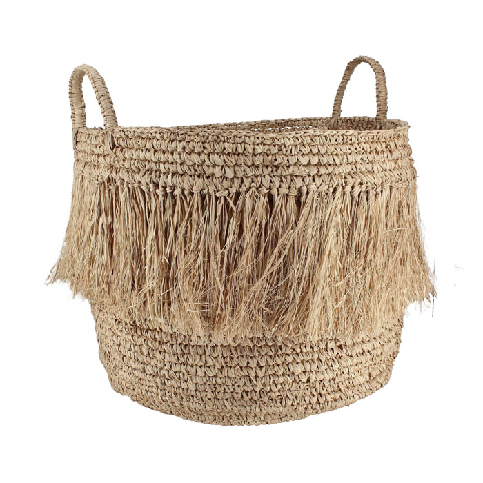 Panier à franges en raphia naturel avec anses 44cm LUYS