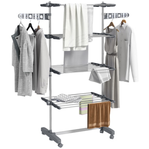 HOMCOM Tendedero Vertical Plegable Tendedero de Ropa con 6 Ruedas 2 Laterales Abatibles Estantes Ajustables y Marco de Acero Inoxidable para Interior y Exterior Gris y Plata