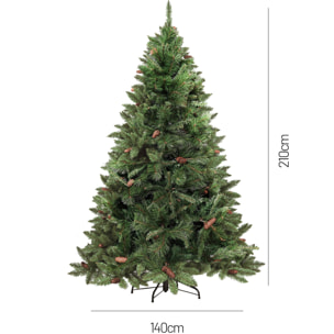 Albero di Natale 210 cm Camden, Pino artificiale, Albero effetto reale, Alberello natalizio extra folto, 139x139 h210 cm, Verde