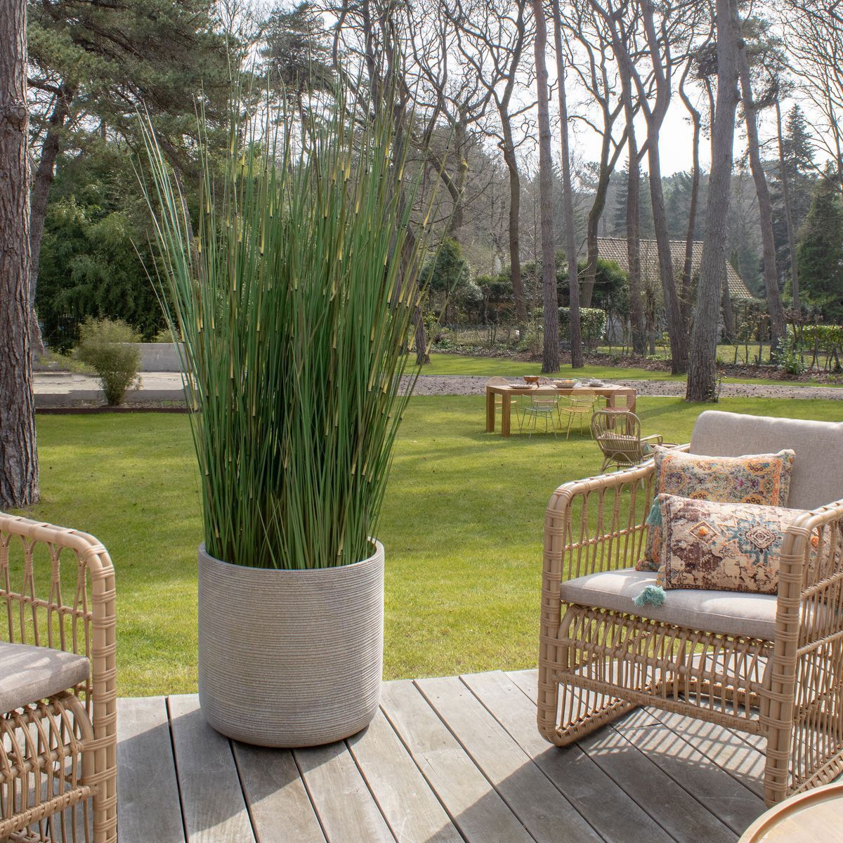 Set de 2 pots ronds en terre d'argile taupe 38/45cm