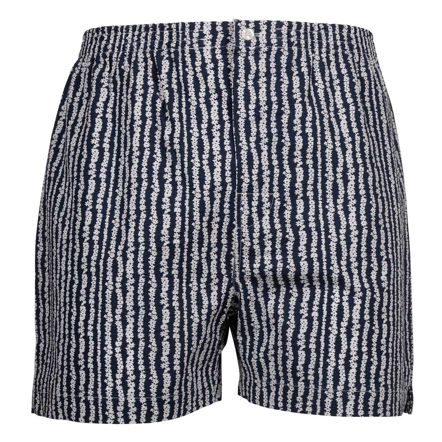 PANTALONE GRINO cotone blu riga fiori bianchi