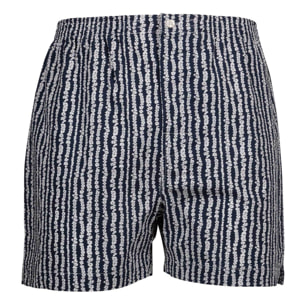 PANTALONE GRINO cotone blu riga fiori bianchi