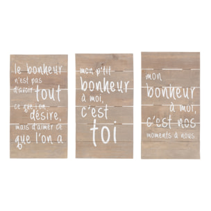 J-Line Panneaux Positifs Bonheur Bois Naturel Assortiment De 3