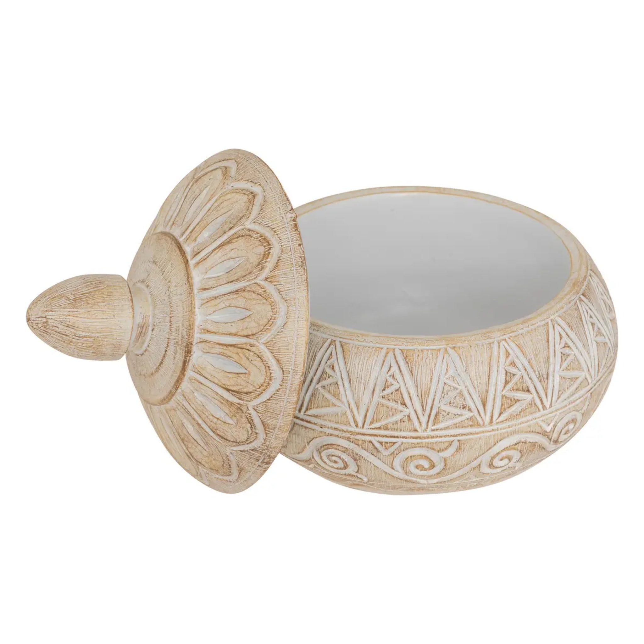Boîte déco "Oriental" résine beige D15,5x14,5cm