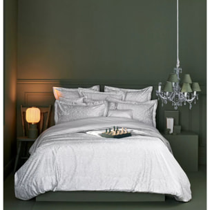 Taie d'oreiller satin de coton imprimé gris Nuits perses argent