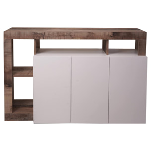 Credenza moderna a 3 ante e scaffali, Mobile da soggiorno porta TV, Buffet da cucina, Madia Made in Italy, cm 146x62xh93, colore Bianco e Pero