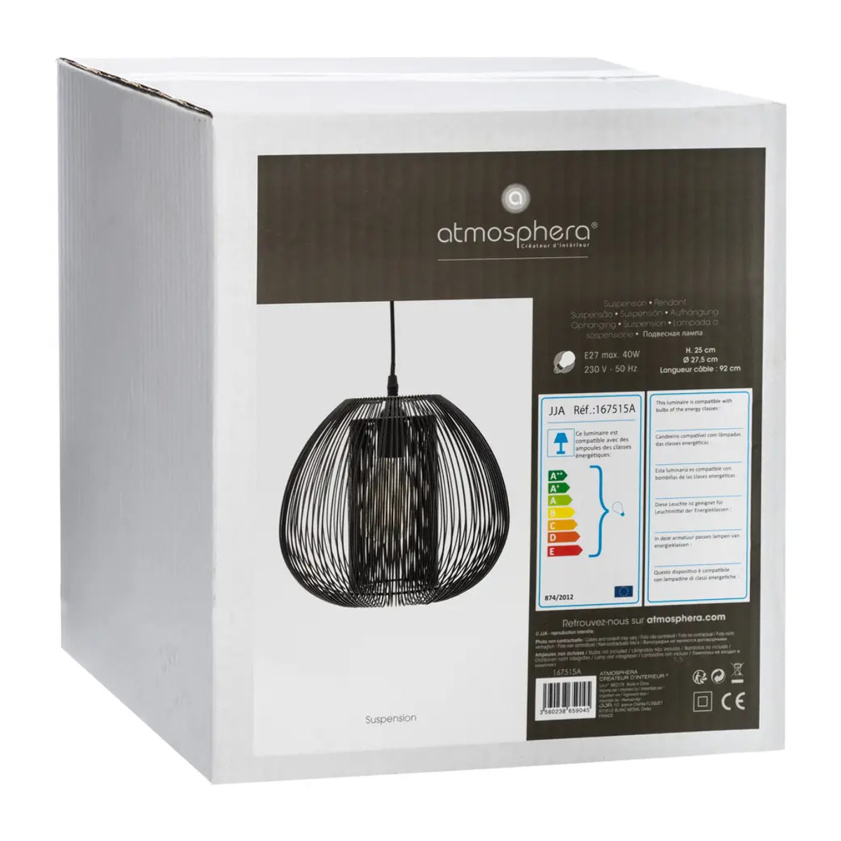Suspension filaire "Noda" métal noir D28cm