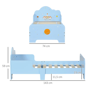 ZONEKIZ Cama para Niños de 3-6 Años 143x74x59 cm Cama Infantil de Madera con Barreras de Protección Carga Máx. 80 kg Mueble de Dormitorio Moderno Azul