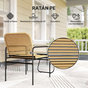 Conjunto Jardín Exterior de Ratán Conjunto Terraza Resistente a la Intemperie Muebles Jardín Exterior con 2 Sillones Sofá de 2 Plazas y Mesa de Tablero de Vidrio Templado Natural