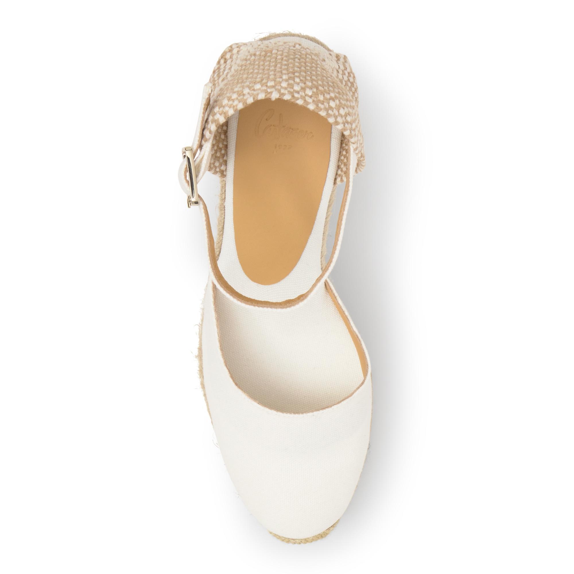 Alpargata de cuña 8 cm en lona de algodón con talonera trenzada y pulsera al tobillo