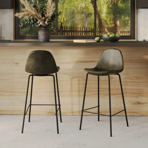 Lot de 2 chaises pour îlot central 65 cm en cuir synthétique kaki - Henrik