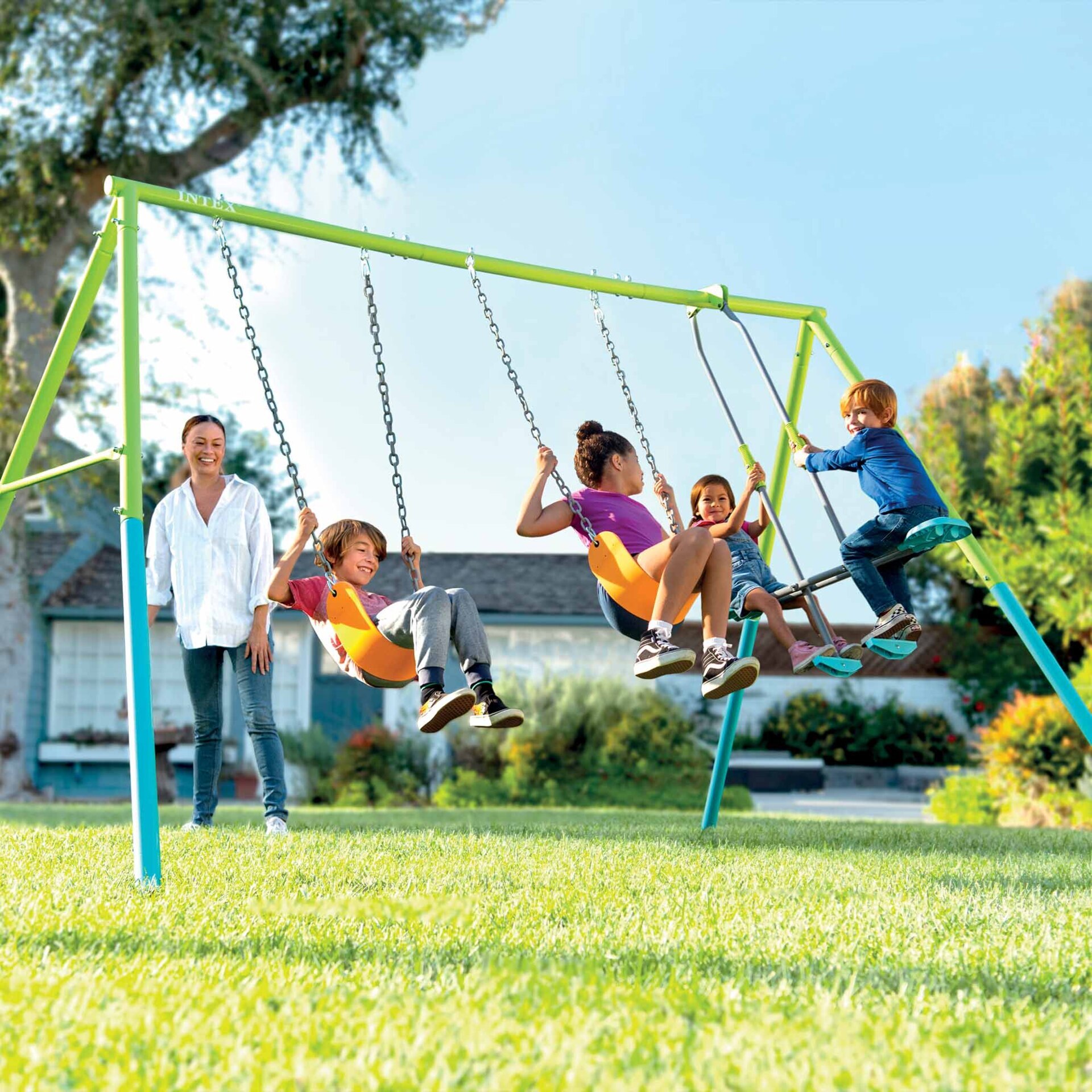 Intex Altalena Swing Set Colorata, Due Seggiolini e Dondolo, 343x249x203 cm