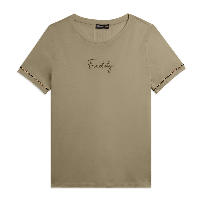 T-shirt con inserto crinkle sul retro e dettagli animalier