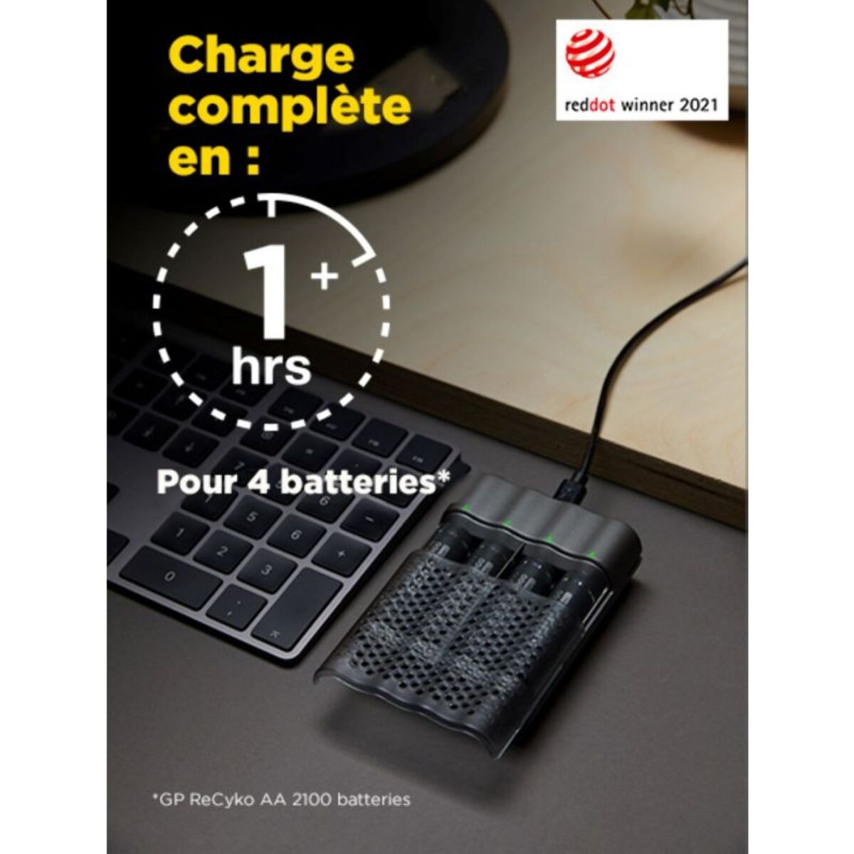 Chargeur secteur GP Recyko pro P461 1h + 4 accu AA 2000mAh
