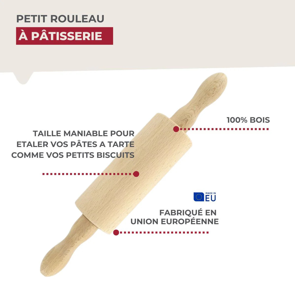 Petit rouleau à pâtisserie en bois 23,5 cm Fackelmann Wood Edition