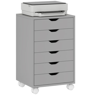 Cajonera Escritorio, Archivador Móvil con 6 Cajones, Soporte para Impresora con Ruedas, Guías Deslizantes Silenciosas, para Oficina, Casa, Gris