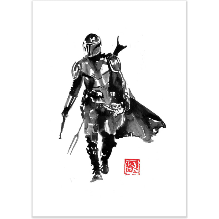 Affiche - Mandalorian and Baby Yoda - Pechane Sumie