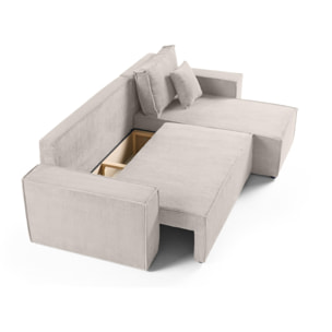 Cezanne - canapé d'angle réversible - 4 places - convertible avec coffre - en velours côtelé - Beige