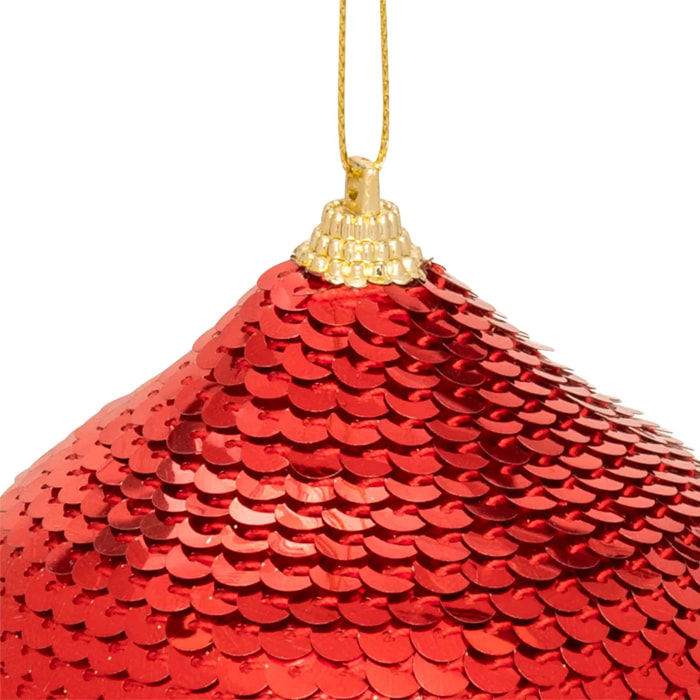 Sujet forme oignon sequins polystyrène D.8cm rouge