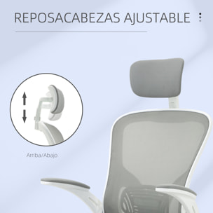 Vinsetto Silla de Oficina de Malla Ergonómica Silla Escritorio Giratoria con Altura Ajustable Reposabrazos Plegable Reposacabezas y Soporte Lumbar Regulables 65x64x114-122 cm Gris