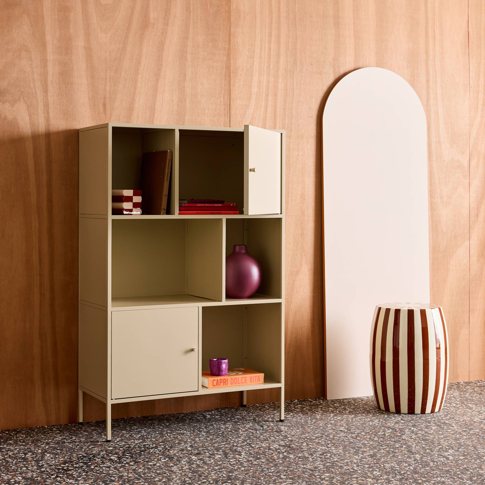 Buffet, meuble de rangement industriel métal 6 compartiments OKLAHOMA