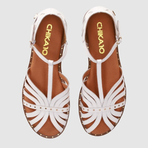 Sandalias de Piel - Blanco - Tacón: 1 cm