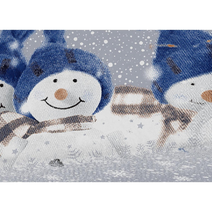 Completo Lenzuola Flanella Snowman Blu