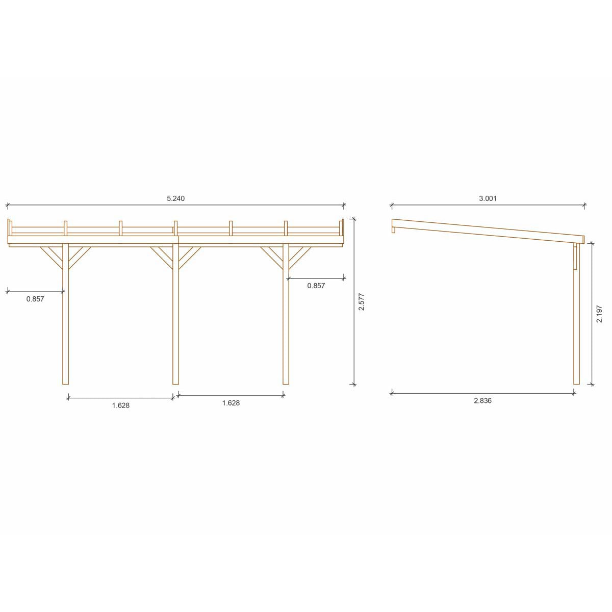 Carport bois adossé voiture " Solar 2  " - 300 x 454 x 245 cm