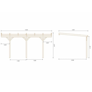 Carport bois adossé voiture " Solar 2  " - 300 x 454 x 245 cm