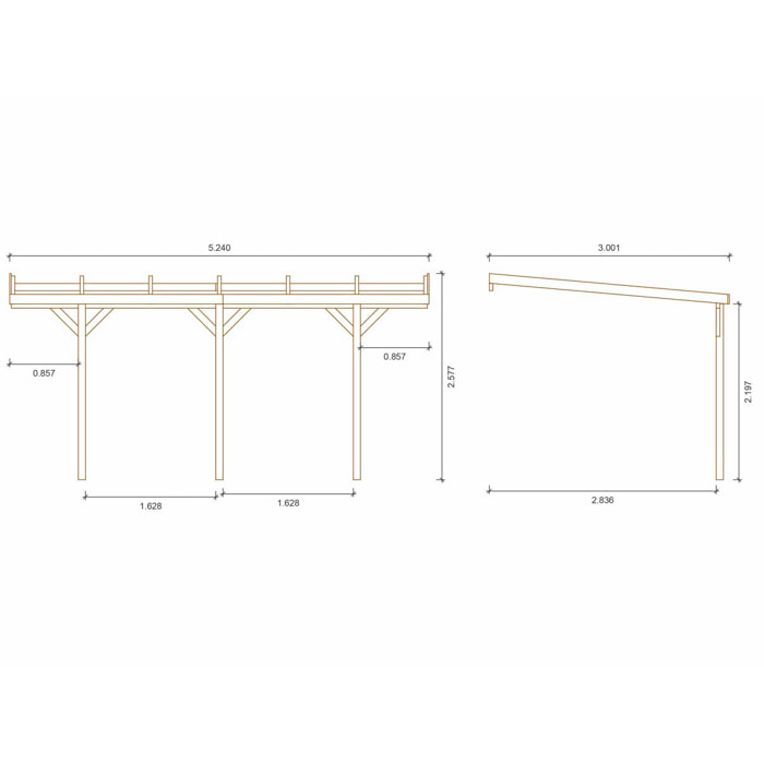 Carport bois adossé voiture " Solar 2  " - 300 x 454 x 245 cm