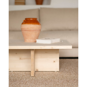 Mesa de centro cuadrada de madera maciza en tono natural de 80x80cm Alto: 33.2 Largo: 80 Ancho: 80