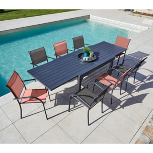 Ensemble table et chaises de jardin  - gris anthracite et terracotta - HONFLEUR XL BEZIERS