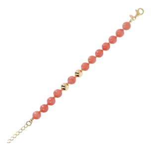 Bracciale in Argento 925 placcato Oro Giallo 18Kt con Sfere Lucide e Quarzite Rosa Sfaccettata