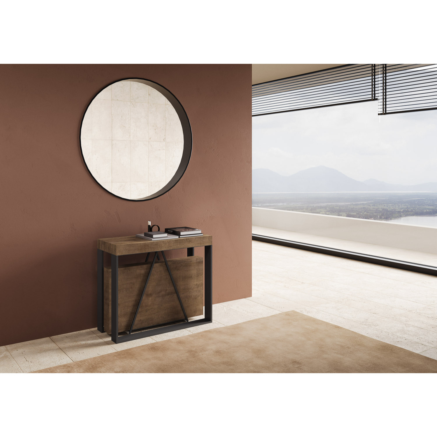 Consolle allungabile 90x40/196 cm Sketa Small noce telaio antracite