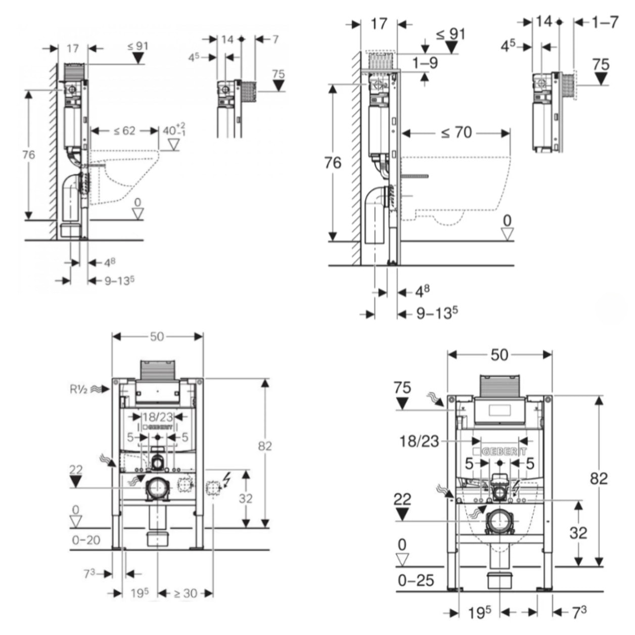 Duofix Omega bâti-support pour WC suspendu, hauteur 82 cm, pour cloison légère, avec réservoir à encastrer (111.003.00.2)