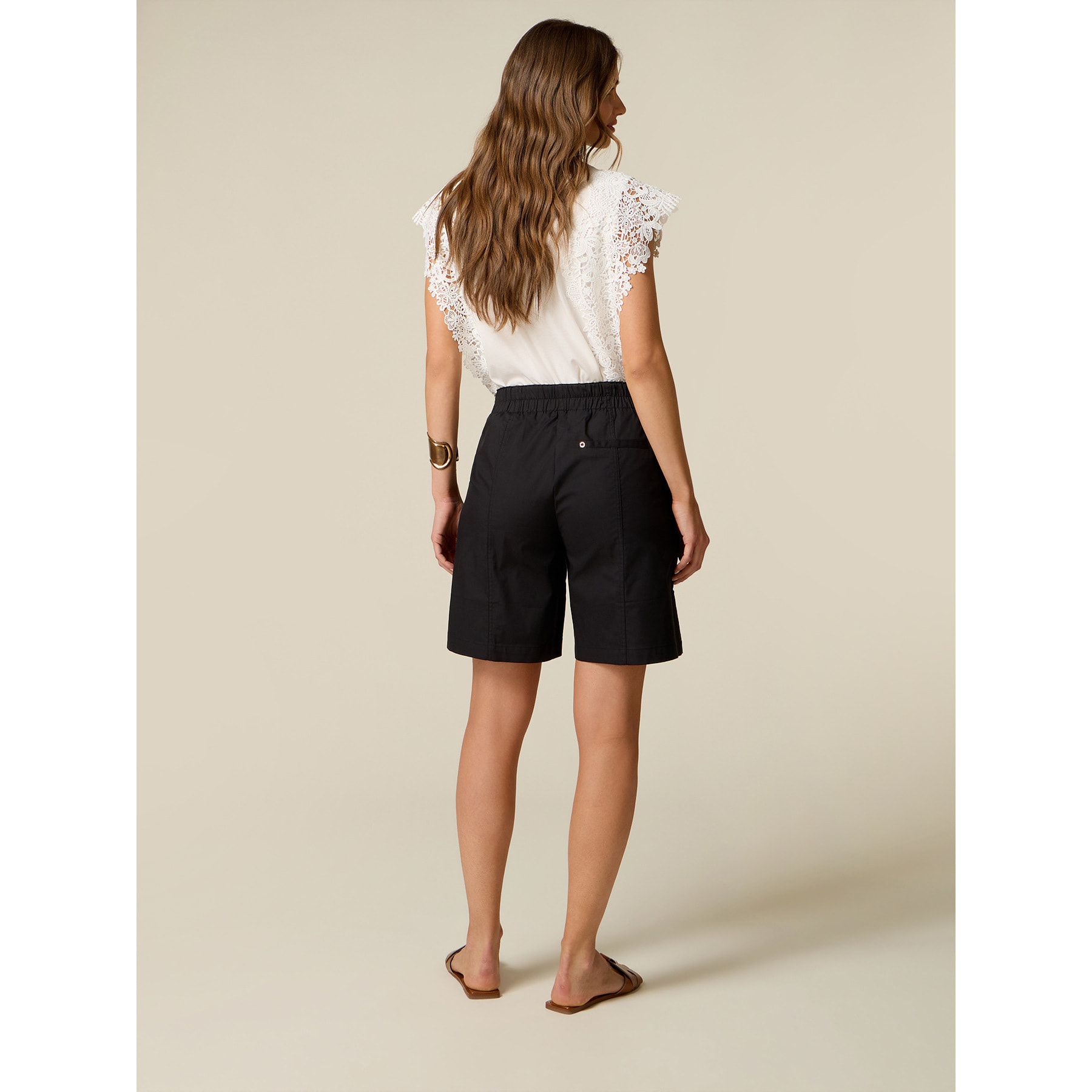 Oltre - Bermudas de gabardina mezcla de algodón - Negro