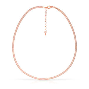 Set de collar y pulsera rosas de malla de cobre con relleno de cristal brillante y cierre de mosquetón de cobre con acabado rosa.