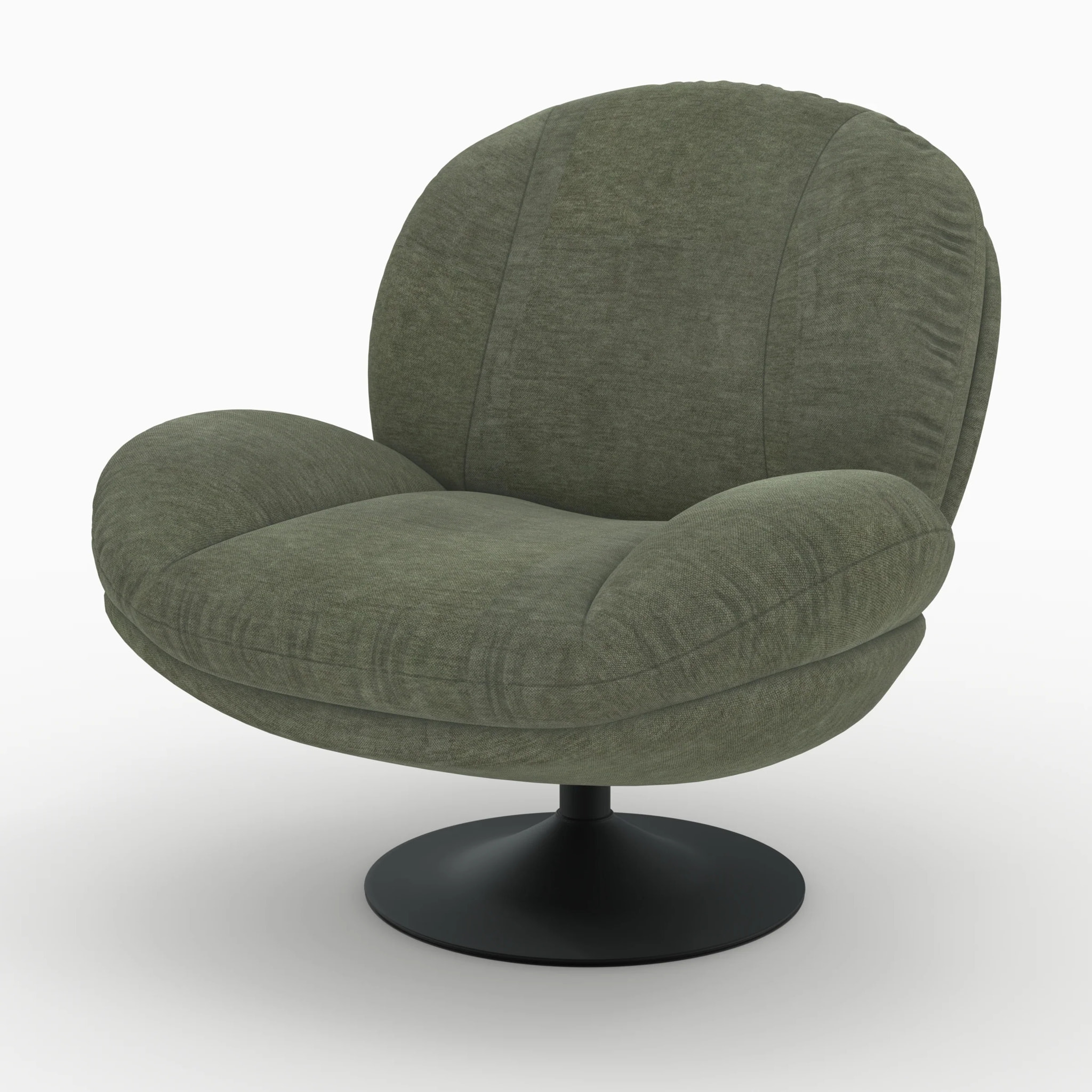 Fauteuil pivotant en tissu effet velours vert kaki - Ricci