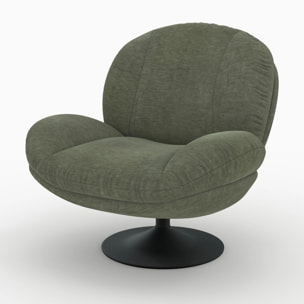 Fauteuil pivotant en tissu effet velours vert kaki - Ricci