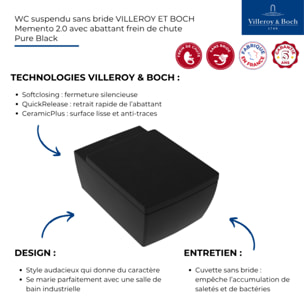 WC suspendu sans bride Memento 2.0 avec abattant Pure Black