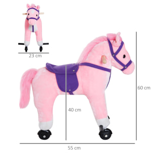 Caballito para Bebes de +36 Meses Caballo con Ruedas Sonidos de Relincho Palos y Pedales Carga 60 kg 55x23x60 cm Rosa