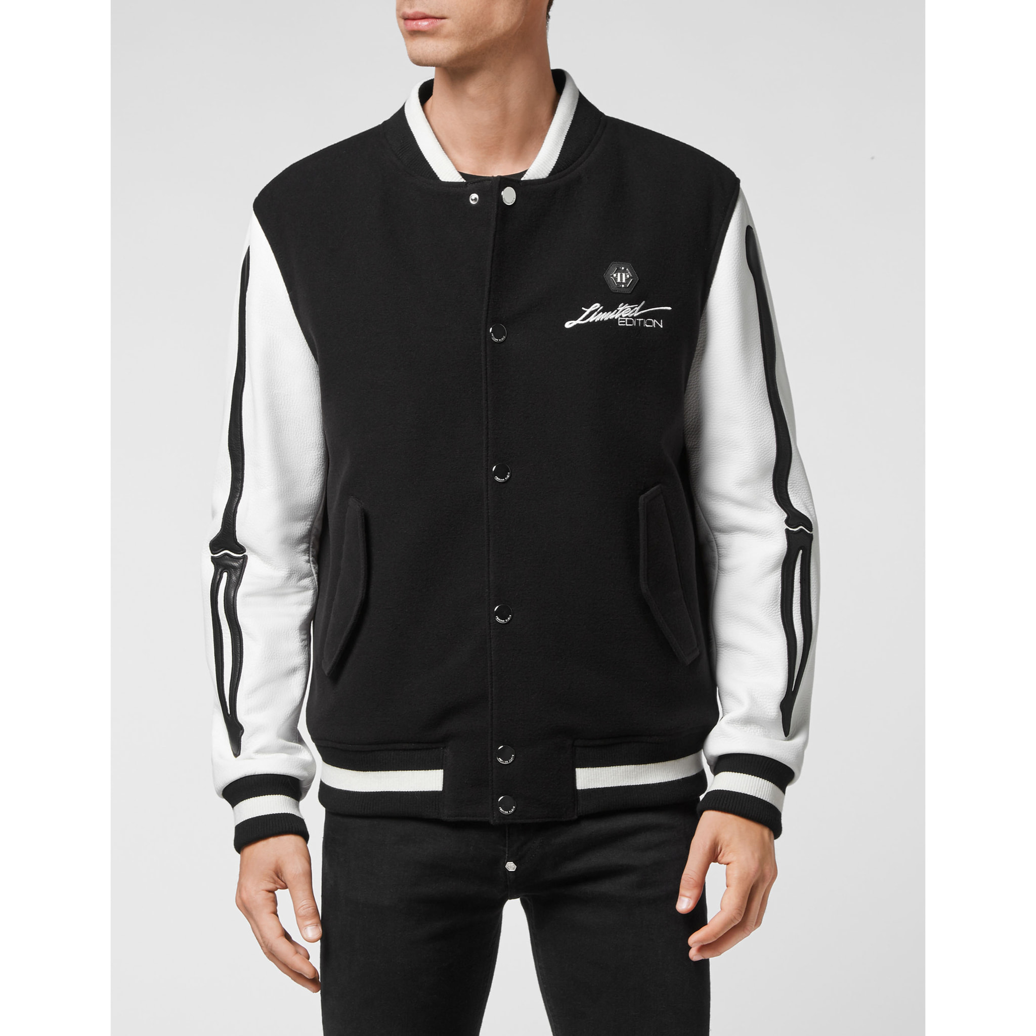 PHILIPP PLEIN Bomber de cuero SKELETON