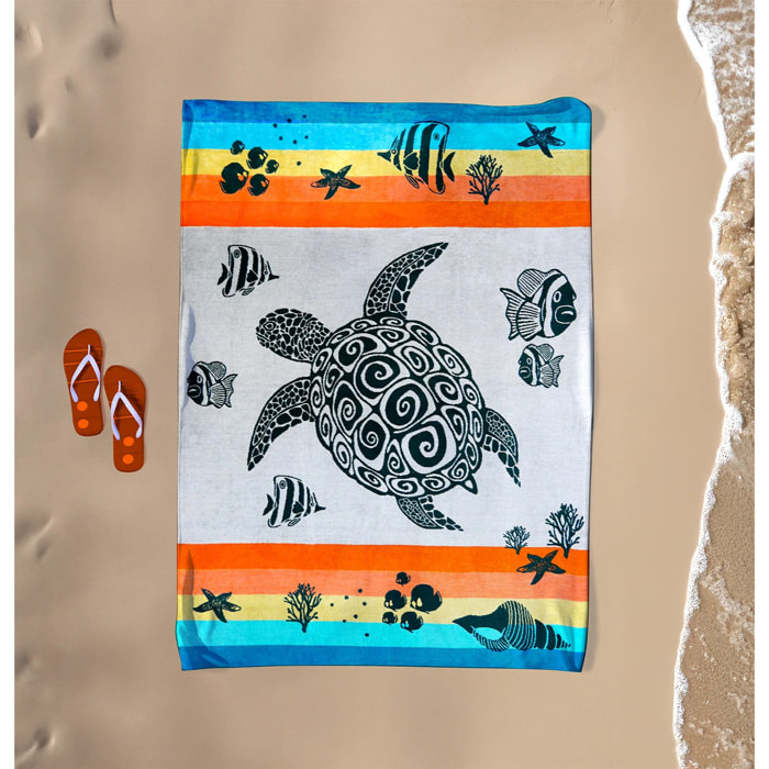 Serviette de plage XL éponge velours Jacquard Multicolore 140x180 400g/m² - Anafi