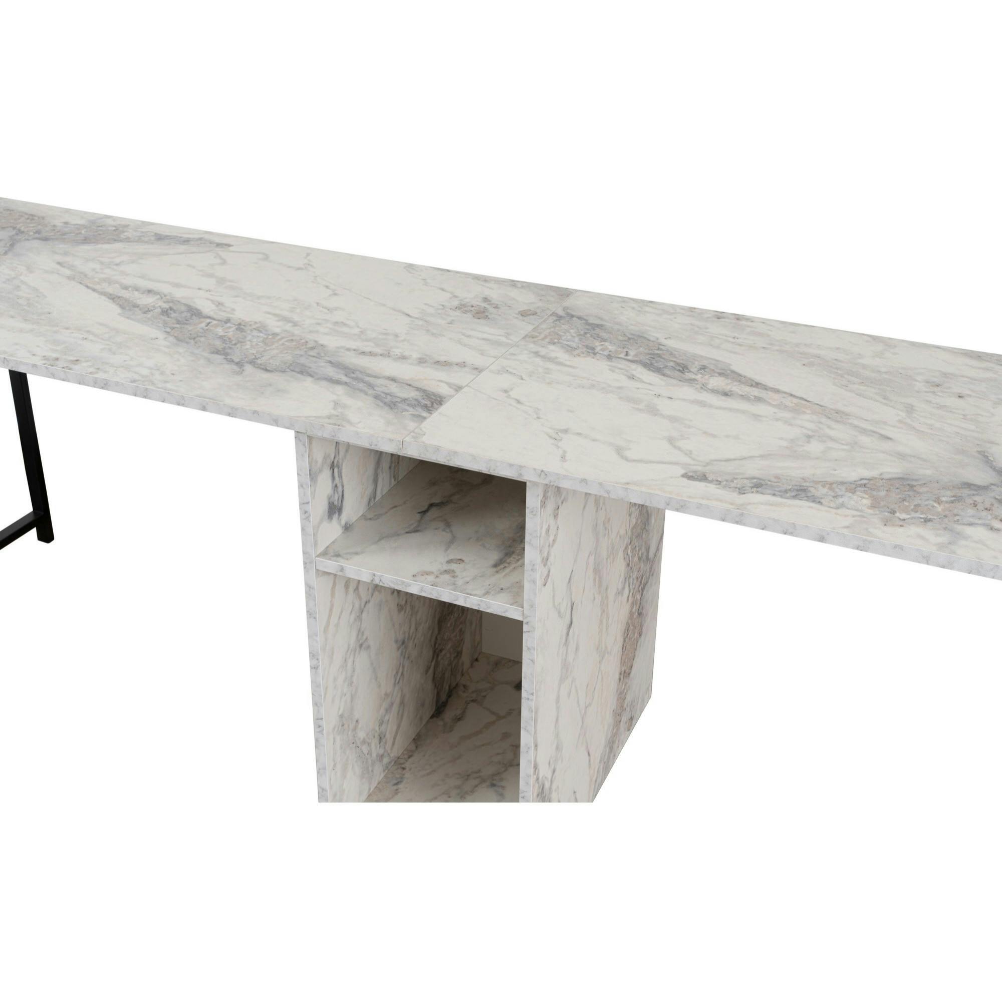 Bureau double avec rangement central - plateau effet marbre MARFA