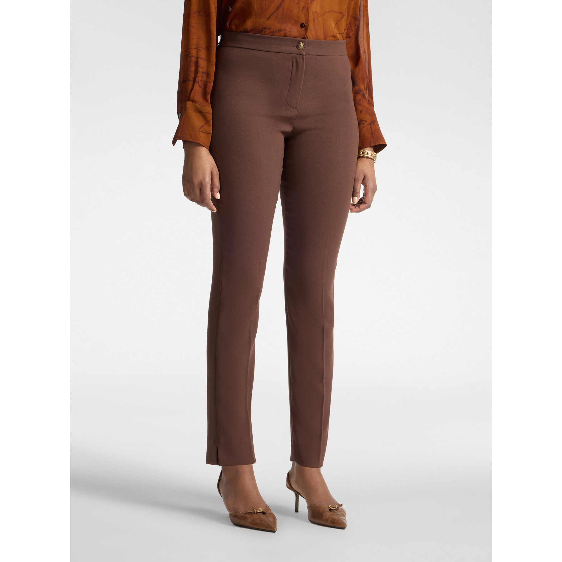 Elena Mirò - Pantaloni slim in crêpe misto cotone - Marrone